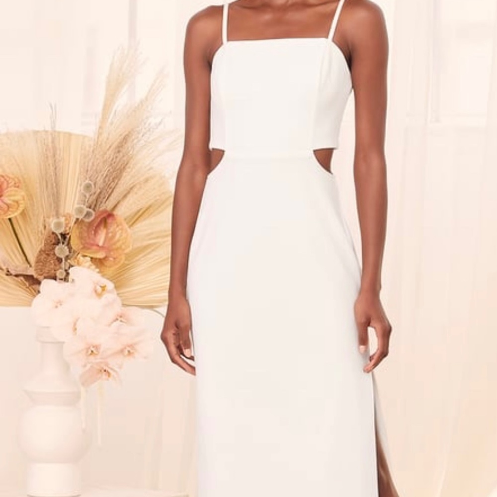 Lulus Only the good times white sleeveless cutout dress